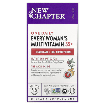 New Chapter, Suplemento de una ingesta diaria Every Woman para mujeres de 55 años en adelante, Suplemento multivitamínico a base de alimentos integrales, 96 comprimidos vegetales