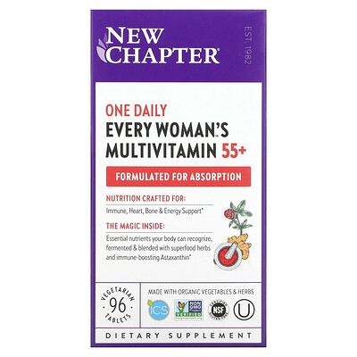 

New Chapter 55+ Every Woman's One Daily, витаминный комплекс на основе цельных продуктов для женщин старше 55 лет, 96 вегетарианских таблеток