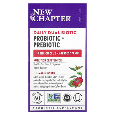 New Chapter, Daily Dual Biotic, Suplemento probiótico y prebiótico, 60 cápsulas veganas
