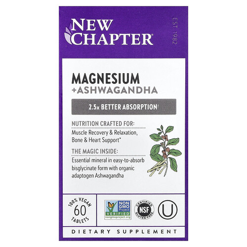 New Chapter Magnesium + Ashwagandha, 60 Vegan Tablets