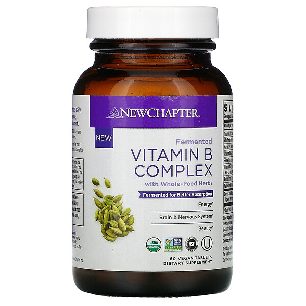 New Chapter, Fermented Vitamin B Complex, 60 Vegan Tablets - IHerb