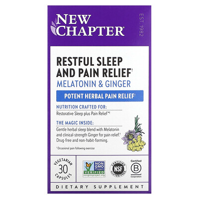 

New Chapter Restful Sleep and Pain Relief Melatonin & Ginger 30 Vegetarian Capsules