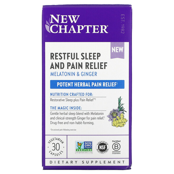 New Chapter‏, Restful Sleep and Pain Relief, Melatonin & Ginger, 30 Vegetarian Capsules