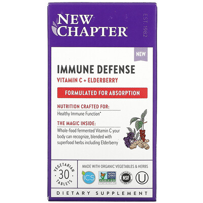 New Chapter Immune Defense, Vitamin C + Elderberry, 30 Vegetarian Tablets