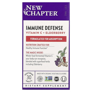 New Chapter, Immune Defence, Vitamin C + Elderberry, 30 Vegetarian Tablets