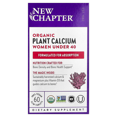 Product Image for New Chapter, Organic Plant Calcium, Women Under 40, 60 Vegan Slim Tablets