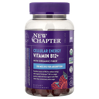 New Chapter, Vitamine B12+ pour l'énergie cellulaire et gommes à base de fibres biologiques, Framboise, 60 gommes aromatisées
