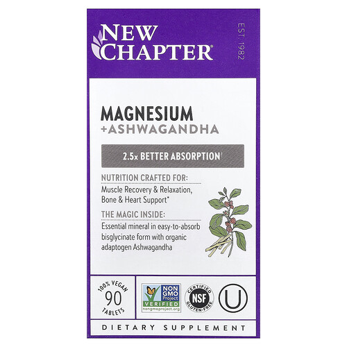 New Chapter Magnesium + Ashwagandha , 90 Vegan Tablets