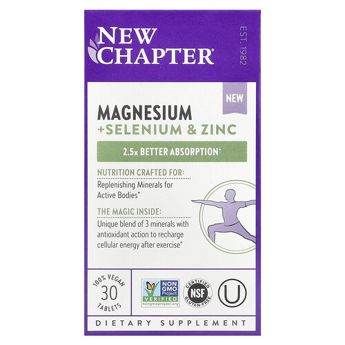 New Chapter Magnesium + Selenium & Zinc, 30 Vegan Tablets