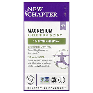 New Chapter, Magnésium, sélénium et zinc, 90 comprimés végans