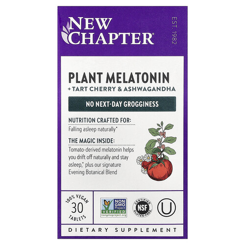 New Chapter, Plant Melatonin + Tart Cherry & Ashwagandha, 30 Vegan Tablets