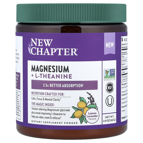 New Chapter, Magnesium + L-Theanine Powder, Magnesium + L-Theanin-Pulver, Zitrone-Lavendel, 141 g (4,9 oz.)