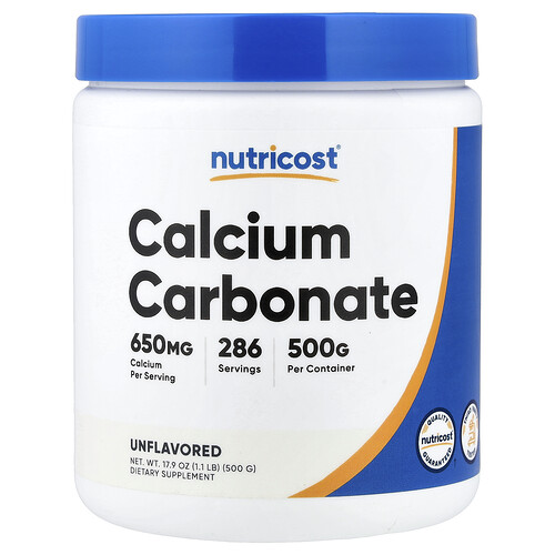 Nutricost, Calcium Carbonate, Unflavored, 1.1 lb (500 g)