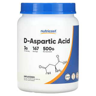 Nutricost‏, חומצה D-אספרטית, ללא תוספת טעם, 500 גרם (1.1 ליברות)