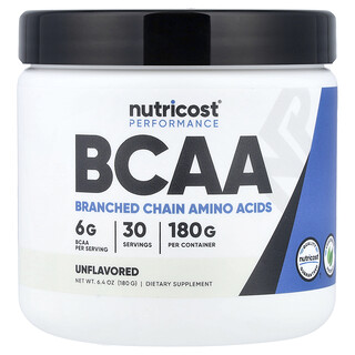 Nutricost, Performance, BCAA, Unflavored, 6.4 oz (180 g)