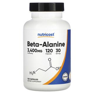 Nutricost, Beta-alanină, 3.400 mg, 120 capsule (850 mg per capsulă)