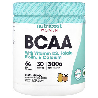 Nutricost, Kvinder, BCAA med vitamin D3, folat, biotin og calcium, ferskenmango, 300 g