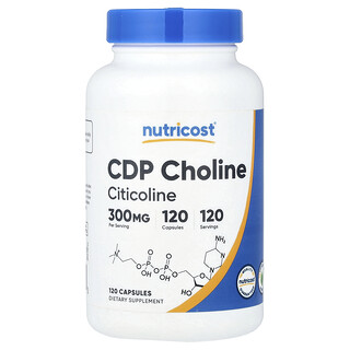 Nutricost‏, CDP כולין, ציטיקולין, 300 מ"ג, 120 כמוסות
