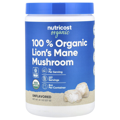 Nutricost, 100% Organic Lion's Mane Mushroom, 100% Bio-Löwenmähne-Pilz, geschmacksneutral, 227 g (8,1 oz.)
