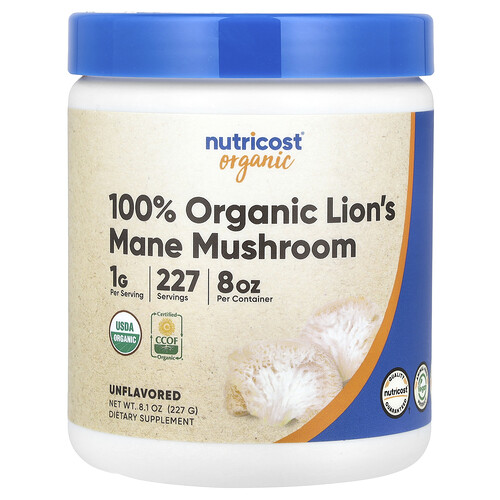 Nutricost 100% Organic Lion's Mane Mushroom, Unflavored , 8.1 oz (227 g)