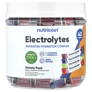 Nutricost, Elektrolit, Kompleks Hidrasi Tingkat Lanjut, Kemasan Ragam, 40 Kemasan Stik, Masing-Masing 0,14 ons (4 g )