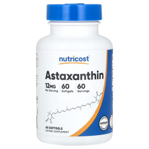 뉴트리코스트 Nutricost, 아스타잔틴, 12mg, 소프트젤 60정