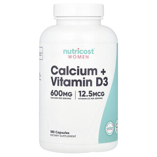 Nutricost, Žene, Kalcij + vitamin D3, 180 kapsula