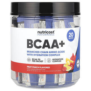 Nutricost, Performans, BCAA+, Meyve Yumruğu, 20 Paket, Her Biri 0,5 oz (13 gr)