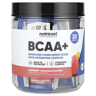 Nutricost, Performance, BCAA+, frambozenlimonade, 20 zakjes, 0,5 oz (14 g) per stuk