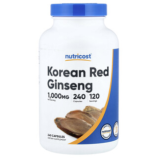 Nutricost, Koreansk röd ginseng, 240 kapslar (500 mg per kapsel)