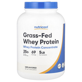 Nutricost, Srvátkový proteínový koncentrát z kŕmených trávou zvierat, bez príchute, 2 268 g