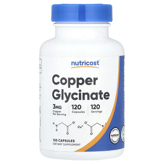 Nutricost, Glycinate de cuivre, 3 mg, 120 capsules