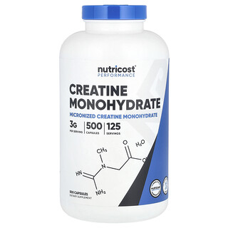 Nutricost, Rendimiento, Monohidrato de creatina, 500 cápsulas (0,75 g por cápsula)