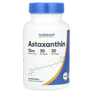 Nutricost, Astaksantiini, 12 mg, 30 pehmeää kapselia