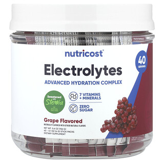 Nutricost, Електролити, усъвършенстван хидратиращ комплекс, грозде, 40 стик опаковки, 4 g (0,1 oz) всяка