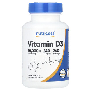 Nutricost, 비타민D3, 250mcg(10,000IU), 소프트젤 240정