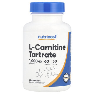 Nutricost, Tartrato de L-carnitina, 1000 mg, 60 cápsulas (500 mg por cápsula)