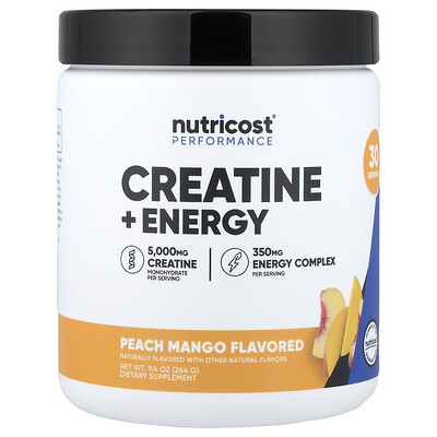 Nutricost, Creatina y energía, Rendimiento, Melocotón y mango, 264 g (9,4 oz)