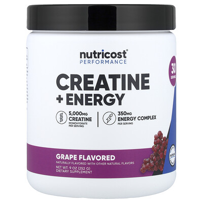 Nutricost, Rendimiento, Creatina y energía, Uva, 252 g (9 oz)