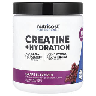 Nutricost, 表現，肌酸 + 補水，葡萄味，9.9 盎司（276 克）