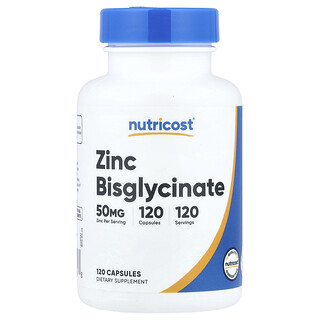 Nutricost, Bisglicinato de zinc, 50 mg, 120 cápsulas