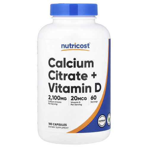 Nutricost, Citrato de calcio con vitamina D, 180 cápsulas