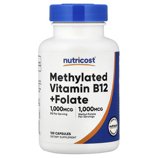 Nutricost, Μεθυλιωμένη βιταμίνη B12 + φυλλικό οξύ, 120 κάψουλες