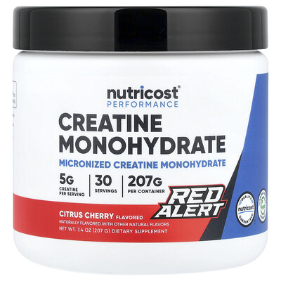 Product Image for Nutricost, Performance, Creatine Monohydrate, Red Alert, Citrus Cherry, 7.4 oz (207 g)