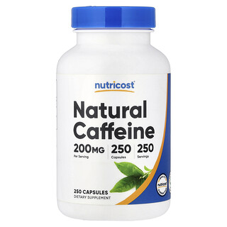 Nutricost, Prirodni kofein, 200 mg, 250 kapsula