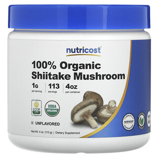 Nutricost, Hongo shiitake 100% orgánico, Sin sabor`` 113 g (4 oz)