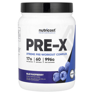 Nutricost, प्रदर्शन, प्री-एक्स, एक्सट्रीम प्री-कसरत-पूर्व कॉम्प्लेक्स, ब्लू रास्पबेरी, 894 g