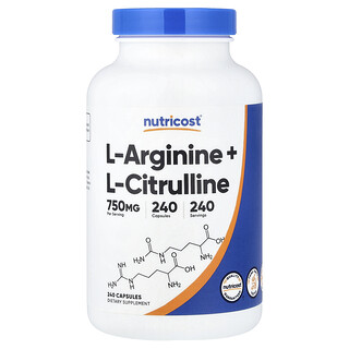 Nutricost, L-аргинин + L-цитрулин, 240 капсули