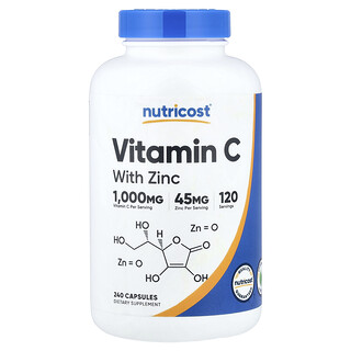 Nutricost, Витамин C с цинком, 240 капсул