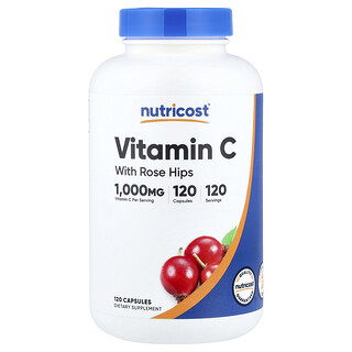 Nutricost, Vitamina C con rosa mosqueta, 1000 mg, 120 cápsulas